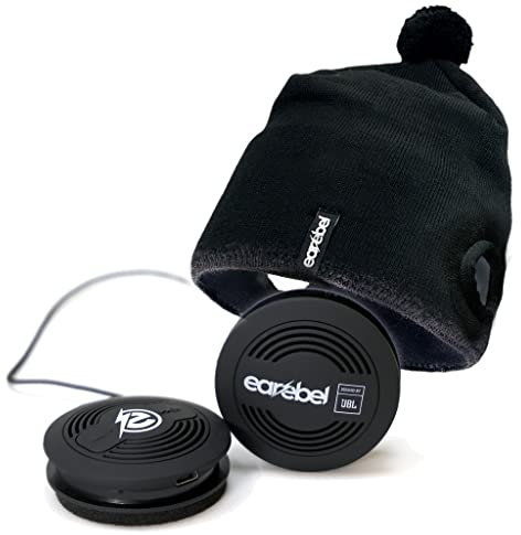 Earebel Sound by JBL Bluetooth 5.0 On-Ear Kopfhörer mit Mikrofon – Sport Impulse Beanie Schwarz mit Kopfhörer zum Laufen, Workout, Fitnessstudio, Training - kompatibel zu Apple UVM.
