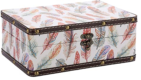 SUMNACON Wooden PU Leather Treasure Box - Rectangle Jewelry Trinket Box for Keepsakes & Collection, Gift & Home Decoration, 23x16x9cm (Colorful Feather)