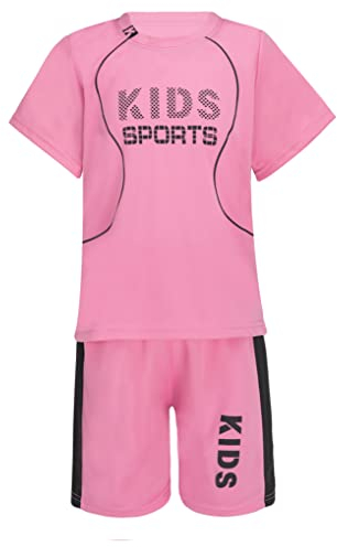 Aiihoo Kinder Jungen Trainingsanzug Sportanzug Set Kurzarm Sportshirt mit Sportshorts Mädchen Jogginganzug Sommer Sportkleidung X Rosa 122-128