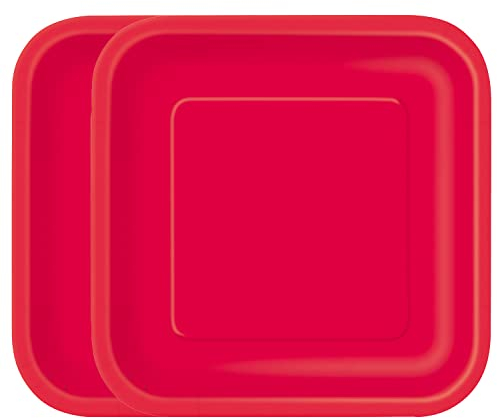 WedDecor Lot de 16 Assiettes en Carton jetables carrées Solides de 17,8 x 17,8 cm, parfaites pour barbecues, Anniversaires, fêtes prénatales, Mariages et événements de Noël, Rouge Rubis