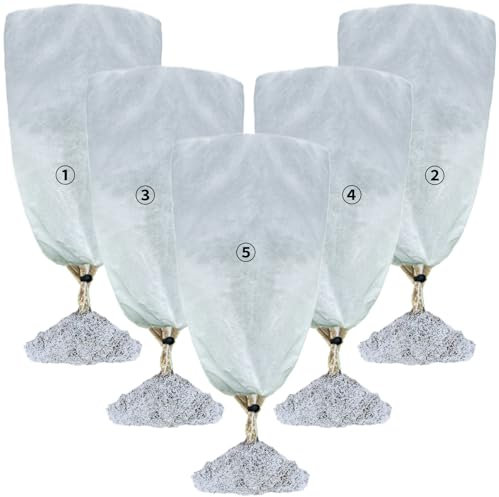 HzNzYHD 5 Packs Frost Protection for Plants - 48 x 32IN, Reusable Plant Covers Winter Freeze Protection with Drawstring, Tree Jacket Blanket for Cold Frost Freeze Bird Insect Prevention