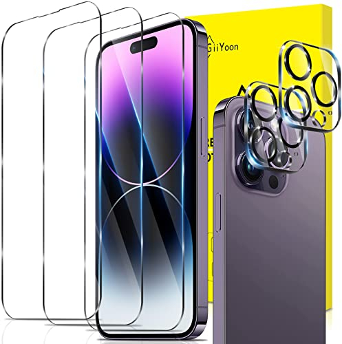 GiiYoon 2+3 Pack Screen Protector for iPhone 14 Pro Max, 3 Tempered Glass Film and 2 Camera Lens Protectors, HD Clear