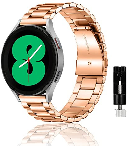 ZoRoll Bracelet 20mm pour Samsung Galaxy Watch 7/6/5/5 Pro/4/4 Classic/FE/Active 2 - Acier Inoxydable Métal pour Hommes et Femmes - Or Rose