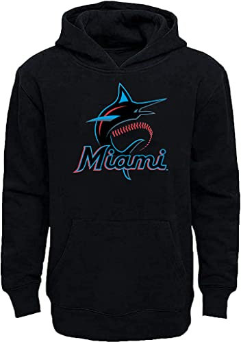 Outerstuff MLB Youth 8-20 Team-Farbe Primary Logo Fleece Sweatshirt Hoodie, Miami Marlins Schwarz, L