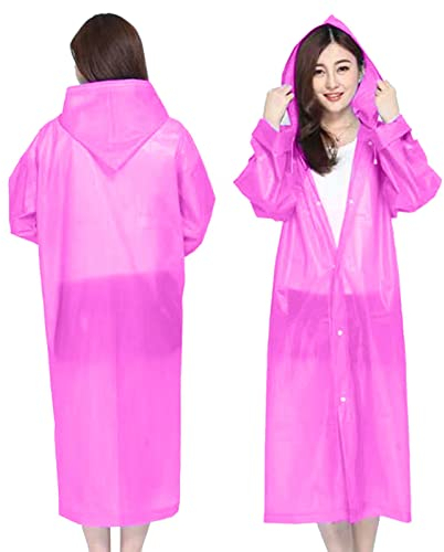 Poncho Impermeabile, Poncho Antipioggia Per Adulti da Portatile Eva Trasparenti Riutilizzabili, Cappotto di Pioggia Poncho per Bicicletta in Campeggio All'aperto per Uomo e Donna (Rosa)