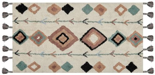 Beliani Teppich Baumwolle geometrisches Muster beige/bunt 80 x 150 cm Boho Eskisehir