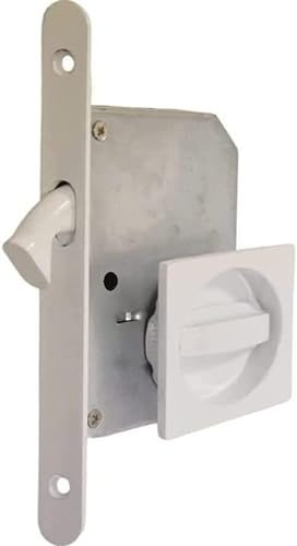 bricoleva.it Kit de serrure de porte coulissante avec rosette carrée avec loupe, poignée avec serrure pour porte coulissante (blanc)