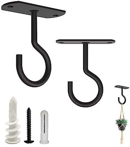 NACETURE Ceiling Hooks for Hanging Plants - Square Wall Mount Plant Hanger Indoor Hanging Hooks Metal Plant Bracket Iron Lanterns Hangers for Wind Chimes, Planters (Black, 2.5 Inch 2 Pack)
