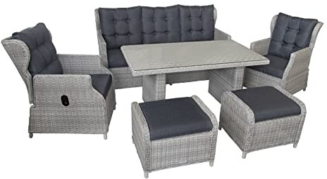 BELLAVISTA Garten Sitzgruppe Canelli | braun-grau| 6-teilig mit Sofa | 2 Sessel | 2 Hocker | Tisch | Verstellbare Rückenlehne | Pulverbeschichtetes Aluminiumgestell | Outdoor | Für den Außenbereich