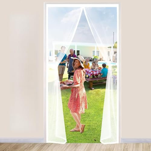 Zanzariera per Porta Magnetica 80x205cm, Totalmente Magnetica Zanzariere su Misura Animali Domestici, per Corridoi/Porte/Patio. - Bianco