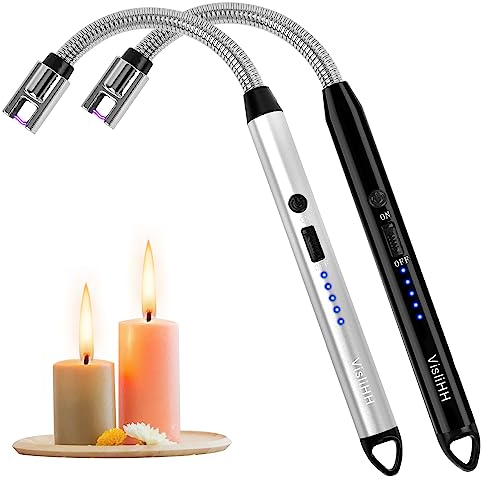Paquete de 2 encendedores eléctricos de Velas, Recargables, Plasma, Arco, Parrilla, USB, Resistente al Viento, sin Llama, con encendedores de Cuello Flexibles. Ideal para Velas, barbacoas, Camping,