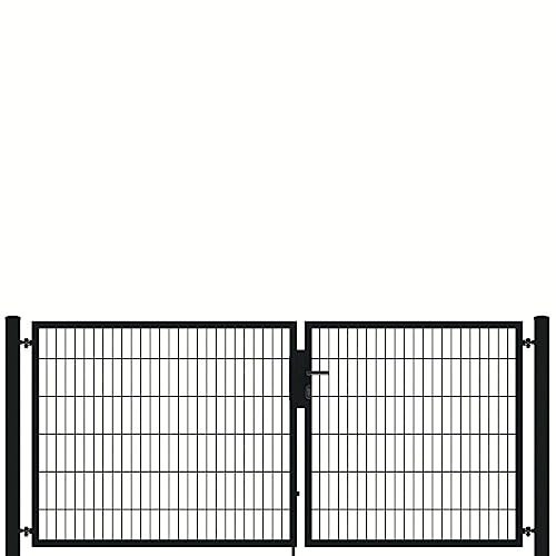 auf-mass24 Doppeltor 2,75m breit Profi Toranlage asymmetrisch Doppelstabmattenzaun Zauntor DREI Farben Zaun Tor Gartentor (Feuerverzinkt - Silbergrau, 1.23)