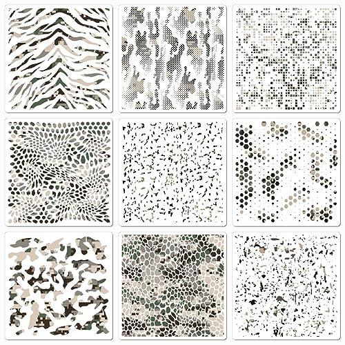 9 Stück Camo-Schablonen für Sprühfarbe, Camouflage-Muster, Schablonen, Vorlagen, wiederverwendbar, digitale Camouflage-Farbe-Schablonen für Boot, DIY, Basteln, Sprühfarbe (11,8 x 30 cm, Camo)
