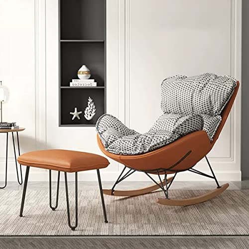LEIYTFE Schaukelstuhl Mit Hocker Relax Loungesessel Modern Glider Chair Kinderzimmer Mid Century Akzent Stuhl Bequeme Gepolsterte Seitenstühle Mit Massivholzbein (Color : Swallow Gird)