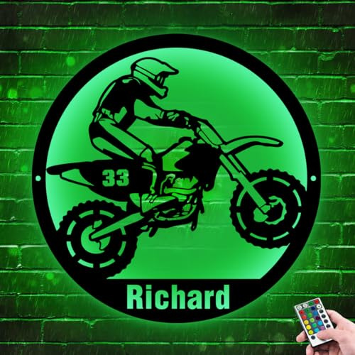 ASD Jewerly Decoración del jinete de motocross personalizado, signo de neón, signo de metal de motocicleta personalizado con arte de pared de decoración nocturna LED, regalo de cumpleaños de Navidad