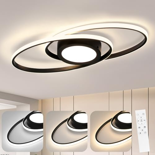 Glitzerlife LED Deckenleuchte Schwarz Dimmbar - Deckenlampe 48W Schlafzimmerlampe Modern mit Fernbedienung 3000K-6500K für Schlafzimmer Jugendzimmer Wohnzimmer Küche Kinderzimmer