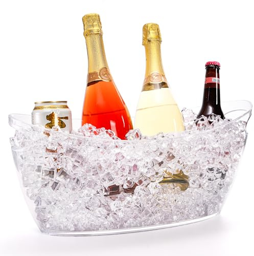 WRINGKIT Seau à glace pour fêtes, seau à champagne en acrylique transparent avec poignée, 6 litres, seau à vin, bière, seau à boisson pour bar mimosa, bouteille de bière à cocktail