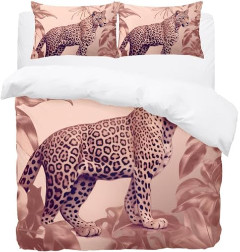 Luoweisi Rose Gold Leopard Bedding Double Boys Girls Duvet Cover Comforter Cover Set with Zipper Ties for Adult Women Soft Microfiber Duvet Cover