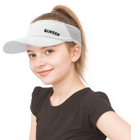 Sukeen Cappellino parasole da donna ad asciugatura rapida, per bambini, protezione dai raggi UV, visiera parasole per bambini dai 5 ai 12 anni, visiera elastica con fascia traspirante che assorbe il