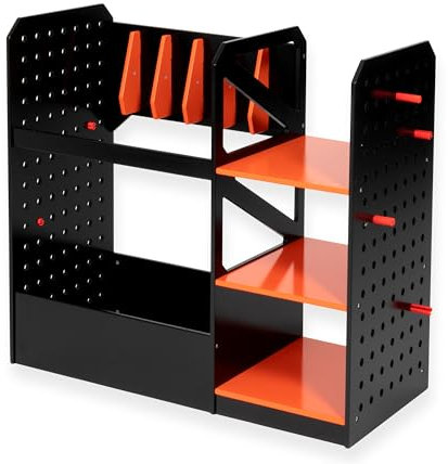 Play Platoon Nerf Gun Storage Organizer, Stabile Holzkonstruktion, Darthalter & 6 Nerf Pistolenhalter für die Wand mit Stecktafel-Wandorganizer, Inklusive 20 Heringen - Nerf Gun Wandregal für Nerf