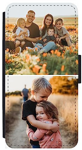 Unique Gifts House Ltd Personalised Phone Case for iPhone SE (2020) Custom Leather Flip Wallet Case Any Photo Printed Two Photos Anti Drop Personalised Case