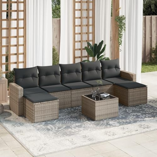 Faroom Loungemöbel Set mit Stauraum Gartenlounge XXL Groß Gartenlounge Outdoor Polyrattan Gartenmöbel Set Gartensofa Terrassenmöbel Ecklounge Sitzgarnitur Grau 8-tlg-Type-A331