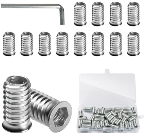 BOUMVID Insert Fileté Bois M6 x 20mm, 40 Pièces Douille Filetée Visser Écrous à Bois Acier au Carbone Zinc Intérieur Manchons a Visse Vis Tête, Inserts D'écrou Ecrou Hexagonal pour Meubles en Bois