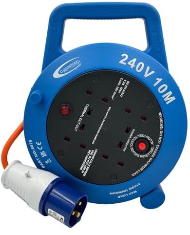CONNEXION 7M Caravan & Camping Electric Hook Up Cable – 16A 240V Heavy-Duty Mains Extension Lead, Camping Hook Up Power Cable for Caravans, Campervans, Motorhomes (4 Way Cable Reel)