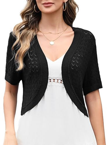 Totatuit Women Bolero Shrugs Summer Ladies Casual Cropped Shrug Short Sleeve Cardigan Crochet Knitted Cropped for Dresses 036-Black M