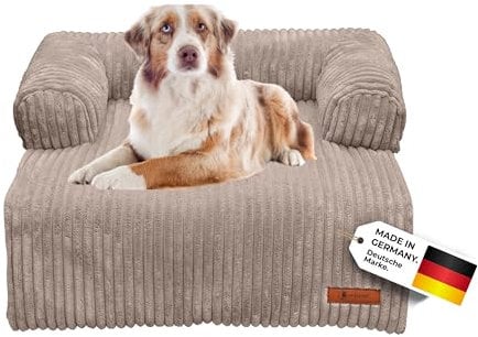 Belune Hundecouch Deluxe - waschbar [Beige, M - 100cm x 85cm] Hundebett Plüsch, Hundecouch, Sofaschutz kleine & Mittelgroße Hunde