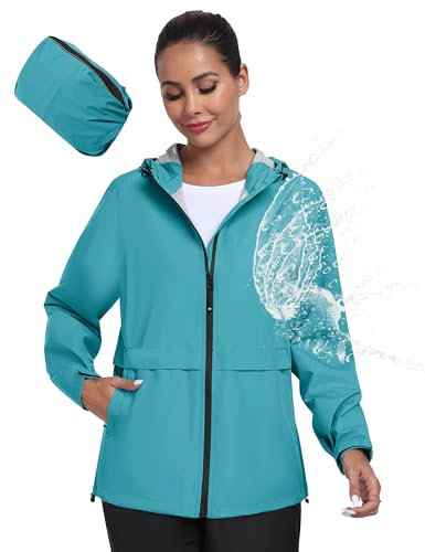 MoFiz Veste de pluie Femme Imperméable Veste Extérieure Légère Imperméable coupe-vent pour Cyclisme Voyage Jogging Randonnée Trekking Bleu Taille EU XL