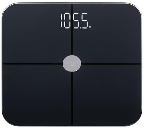 ADLER Schwarze Smart Körperwaage - 12 Gesundheitsparameter, 180 kg Kapazität