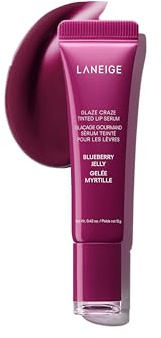 LANEIGE Glaze Craze Tinted Lip Serum Blueberry Jelly, Korean Lip Serum with Argan Ceramide, PGA & Peptides, Hydrating Glossy Lip Tint with Buildable Color 12g