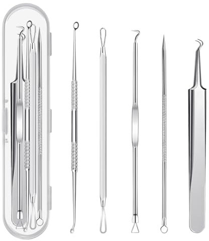 NIWOHOM 5 Piezas Herramientas para Eliminar Espinillas,Blackhead Remover Aguja de Acné con Pinzas y Organizador para Limpiador de Acné,Poros,Granos