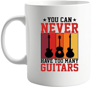 signkitsuk You Can Never Have Too Many Guitars Funny 11oz Coffee Mug – Music Lover’s Gift for Guitarists, Band Members, and Rock Enthusiasts – Ceramic Mug for Coffee, Tea, or Hot Chocolate