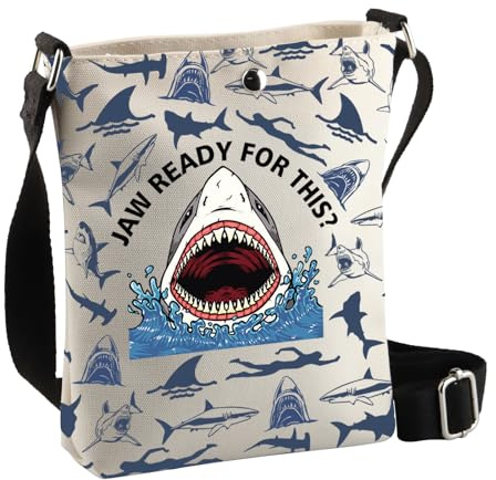 PLITI Lustige Hai-Geschenke, Haifisch-Liebhaber, Geschenk mit Hai-Motiv, bereit für diese Crossbody-Tasche für Hai-Utensilien, Ready Shark Cbagu, 8×7.5×1.8inches