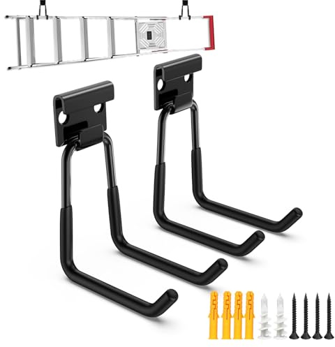 GPANDAG 2 Pack Garage Hooks, 110 LB Heavy Duty Wall Mount Hook, 4 inch Small Utility Hooks for Ladder,Extension,Garden Tool, Hose Holder for Outdoor and Indoors