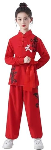 WJIAYAO Uniforme de Kung Fu Ropa de Kung Fu Traje de Artes Marciales Traje for niña niño Adulto Uniforme Tradicional Wushu(Long Sleeve Red,100)