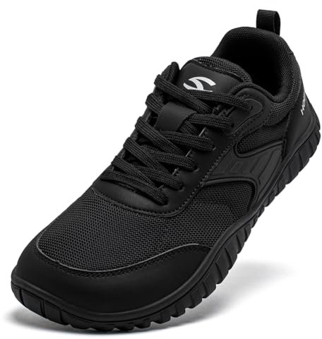 HOBIBEAR Chaussures pieds nus larges pour homme et femme - Minimalistes - Pour la course à pied et la randonnée - Confortables et légères, tout noir, 44 EU