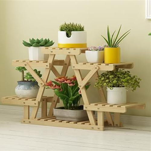 AZHANGYB Support pour plantes en bambou, grand étage pour pots de fleurs, pour intérieur, extérieur, terrasse, coin de jardin (B 97 x 20 x 56 cm)