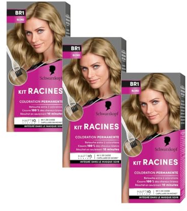 Schwarzkopf - Lot de 3 Kit Racines - Coloration Racines Cheveux Permanente - Enrichie d’une huile nourrissante - Couverture Cheveux Blancs - Retouche entre 2 Colorations - Blond BR1