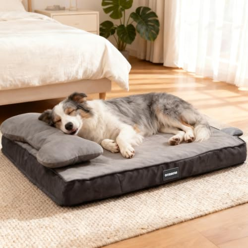 Cama OrtopéDica para Perros con Funda Lavable, Cojín Impermeable Perros con Espuma Viscoelástica y Almohada Extraíble para Apoyo de Cabeza y Articulaciones, Parte Inferior Antideslizante, Cama