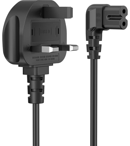 Power Cable 2 Pin Right Angle 3M, Figure 8 Power Lead Kettle Lead, IEC-C7 C13 Cable UK Plug for Samsung LG Philips Toshiba TV/Printer/PS4/PS3/PS5/DVD/Printer