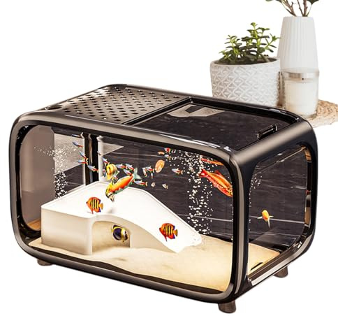 Aquarium - Kleines Betta Aquarium Mit Kletterdekoration,Klarer Lebensraum mit Futteröffnung für Shrimps Schnecken Wasserpflanzen und Betta Fische