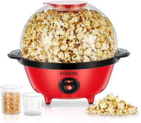 FOHERE 4,5L Popcornmaschine, 700W Popcorn Maschine mit 2 Messbecher | Zum Abmessen von Zucker und Öl, Antihaftbeschichtete Heizplatte und Automatisches Rühren Popcorn Maker für Urlaub Filmabende