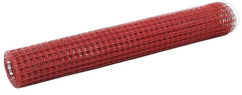 Drahtzaun Stahl mit PVC-Beschichtung 25x1 m Rot, Maschendrahtzaun für Geflügel, Garten, Tierhaltung, robust, wetterfest