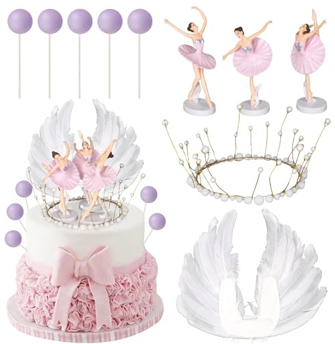 SYKYCTCY 10 Pack Ballet Girl Happy Birthday Cake Topper Ballerina Figurin Cake Decorations Dancing Ballerina Girl Figurine Cake Picks for Ballet Wedding Anniversary Birthday Boho Themed Party Supplies