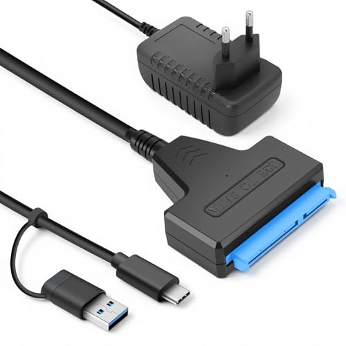 Kiaxffy Cable SATA to USB 3.0 Adapter für SSD/HDD 2,5/3,5, Lecteur Disque dur Externe internes Convertisseur avec 12V 2A Adaptateur D’alimentation pour Mac Os/Linux/Windows