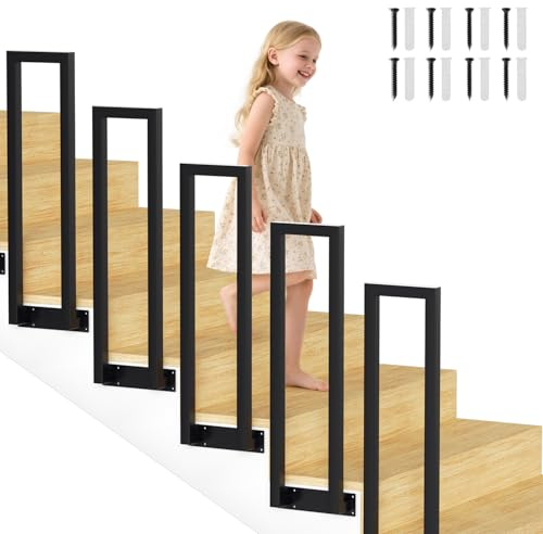 Ollewiellan Treppengeländer Innen und Außn 110cm U-förmiger Schwarz, Metall Handlauf Geländer Treppe für Villen, Balkone, Flure, Wohnungen, Breite 20 cm, Seitliche Montage