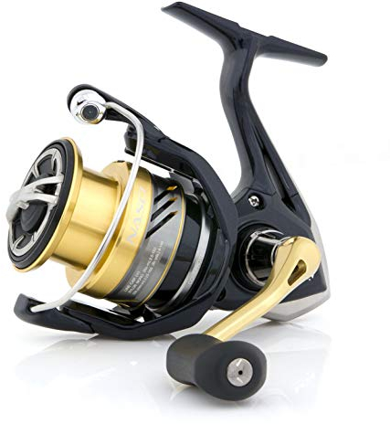 SHIMANO Nasci C2000 SFB, Spinning Angelrolle mit Frontbremse und Flacher Spule, NASC2000SFB